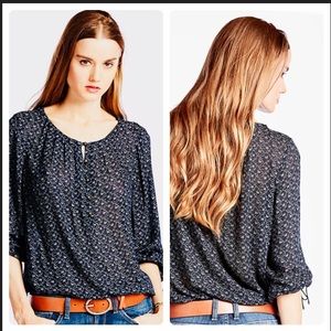 Lucky Brand  Top Navy Cream Long Sleeve L